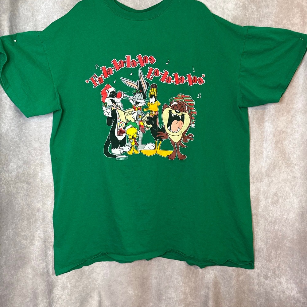 Vintage HTF 1996 Looney Tunes Christmas Short Sleeve Tee Size 1X‎ Green Unisex